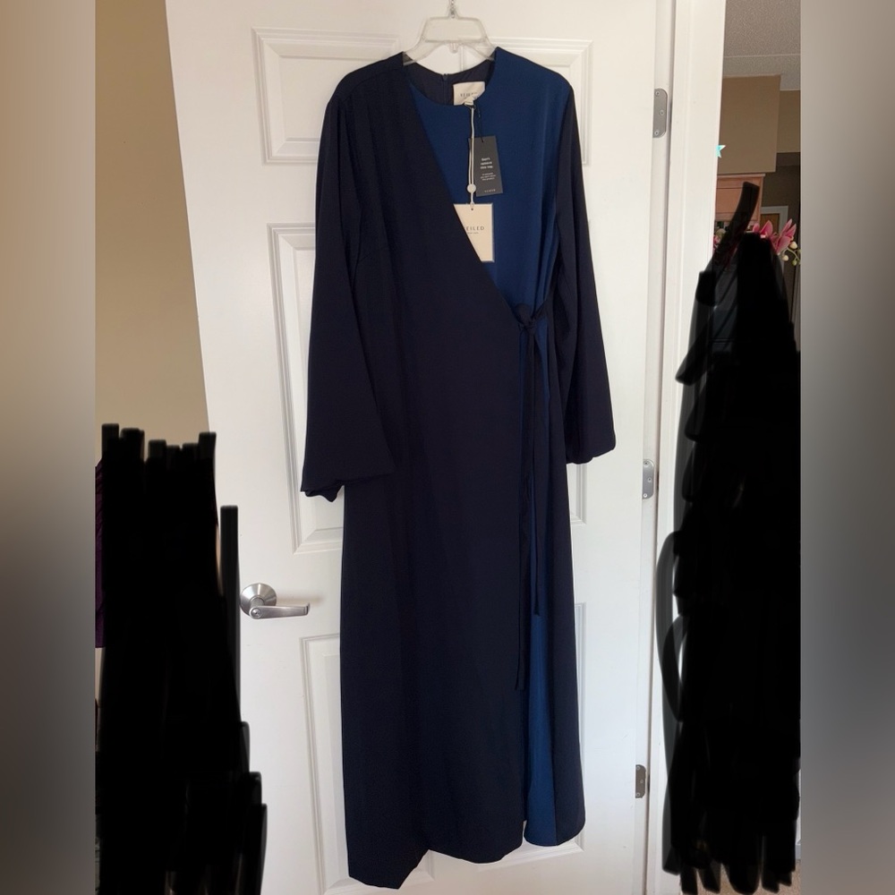 Wrap Maxi Dress in Navy and Royal Blue by Veiled